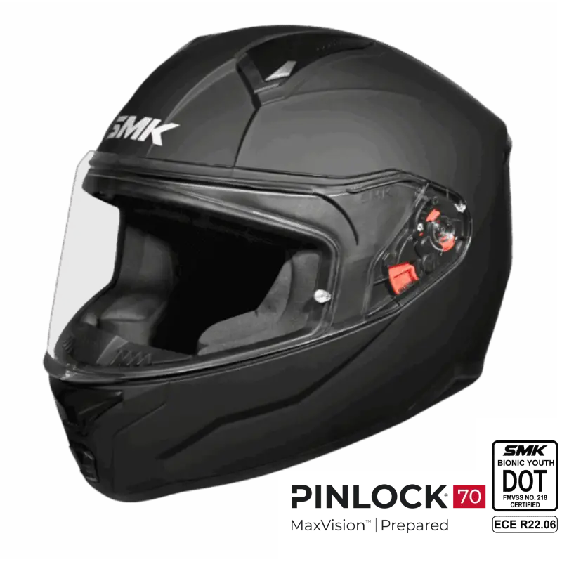 SMK Full Face Helmet Bionic Youth Solid Matt Black MA 200
