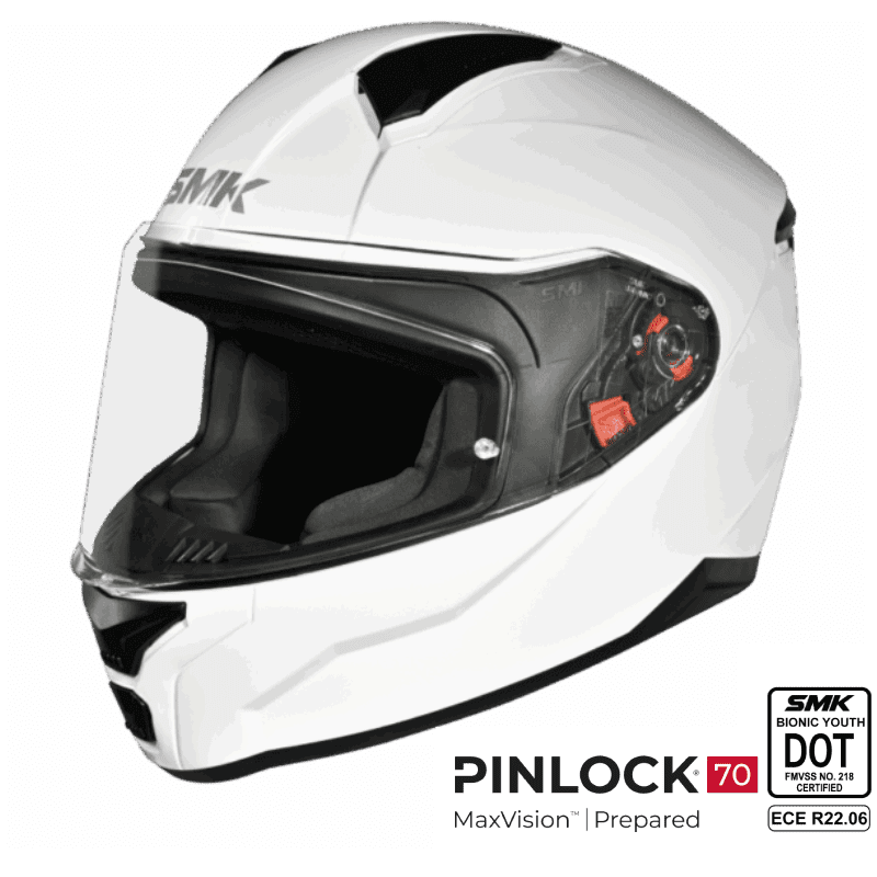 SMK Full Face Helmet Bionic Youth Solid White GL 100