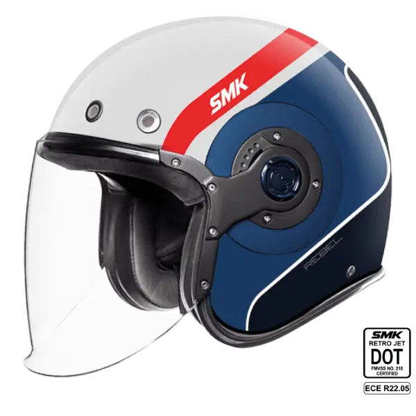 SMK Open Faced Helmet Retro Jet Rebel Blue/White GL 153