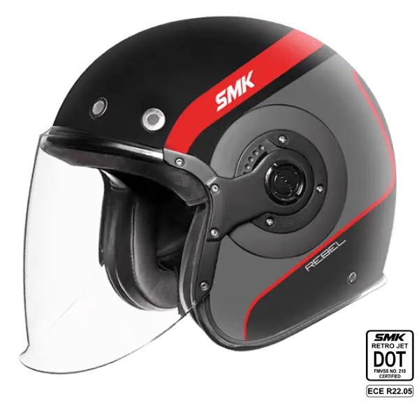 SMK Open Faced Helmet Retro Jet Rebel Black/Grey MA 263