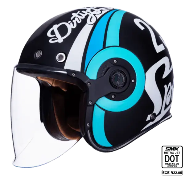 SMK Open Faced Helmet Retro Jet Speed TT Black/Blue MA 215