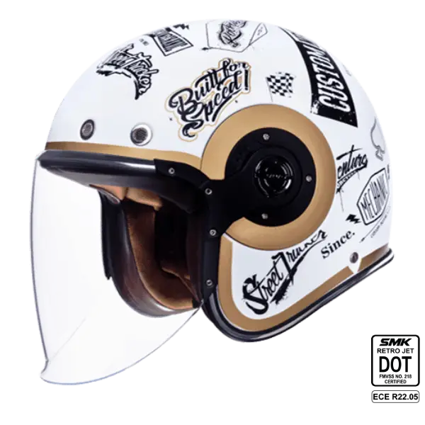 SMK Open Faced Helmet Retro Jet Tracker White/Gold MA 124