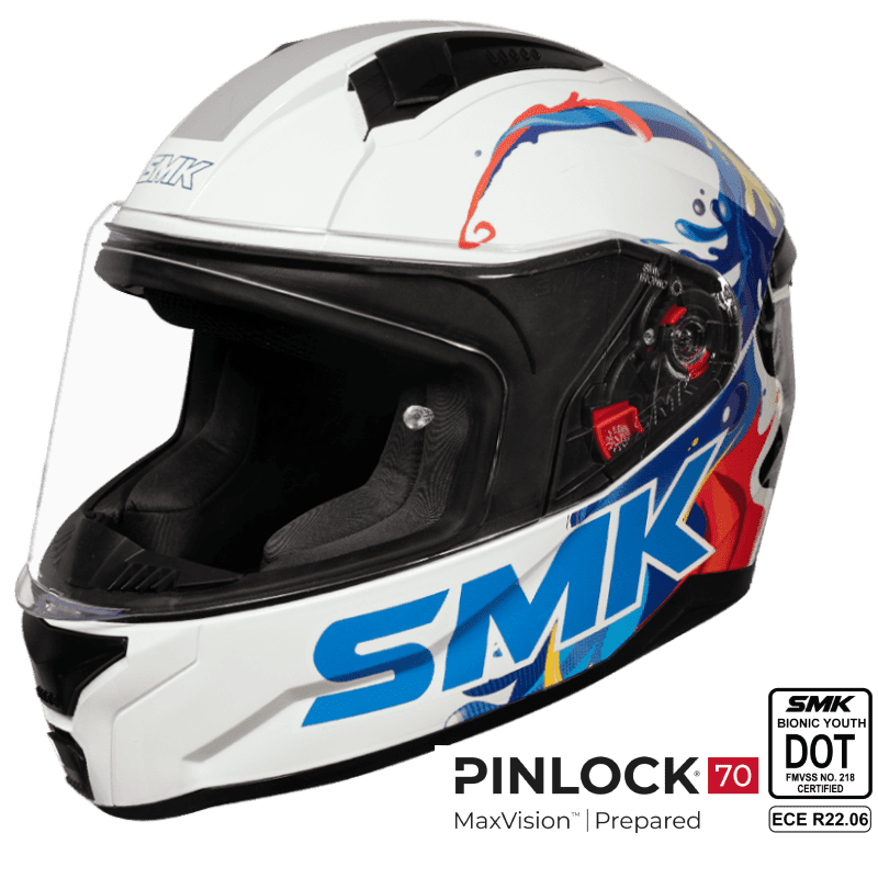 SMK Full Face Helmet Bionic Youth Splash White/Blue GL 154