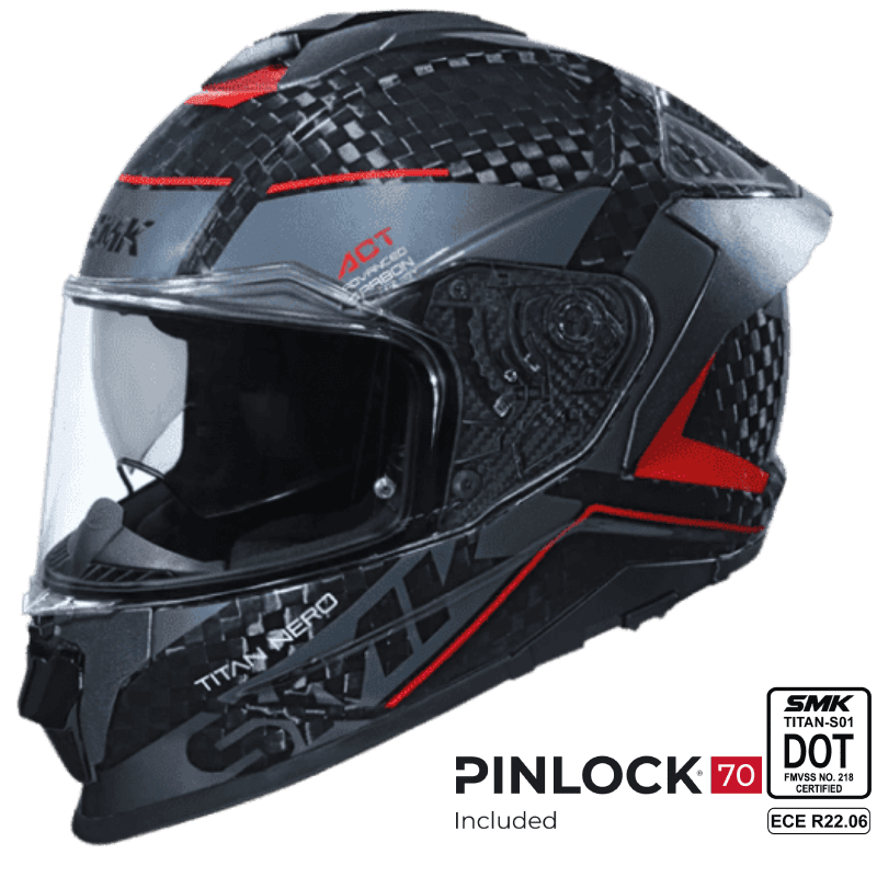 SMK Full Face Helmet Titan Carbon Nero Grey/Red GL 263